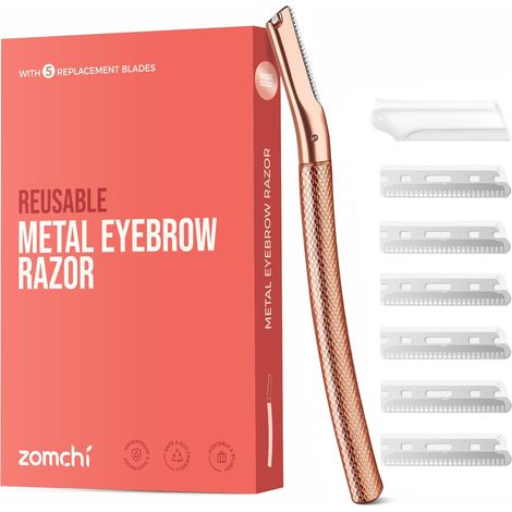 Rasoir à Sourcils, Protection de Précision, Or Rose  Rasoir pour le Visage, Rasoir de Dermaplaning avec 6 Lames, Manche en Métal, Compact pour le Voyage (1/5)