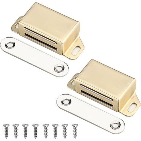 Set of 2 magnetic door latches, heavy-duty latches for cabinets, shutters, furniture doors, stainless steel wardrobe doors, gold (1/4)