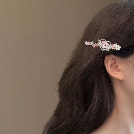 1 pince à cheveux exquise, élégante et tendance, ornée de strass en forme de cœur - pince bec de canard au design original - pince à cheveux latérale pour frange (1/4)