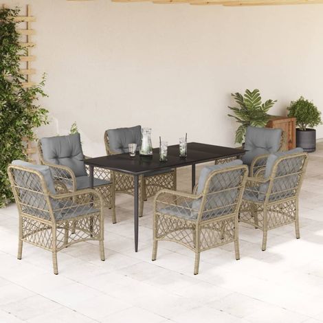 7-tlg. Garten-Essgruppe mit Kissen Beigemischung Poly Rattan (1/5)