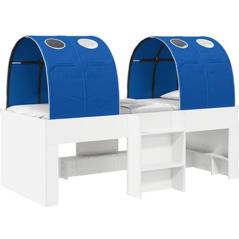 Lit haut pour enfant avec tunnel, blanc et bleu (1/5)