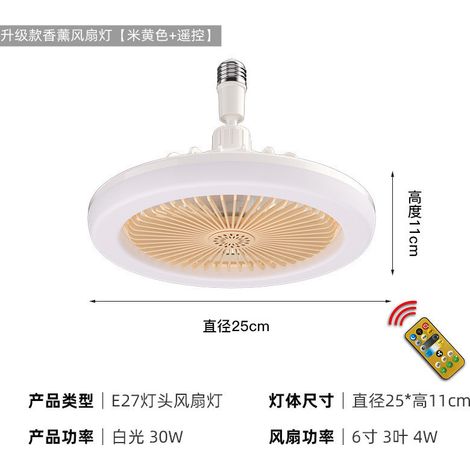 Ventilador de techo LED con aromaterapia – Beige, mando a distancia, casquillo E27, cabezal giratorio – Para dormitorio, salón