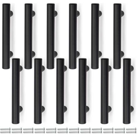 12 Pcs 100MM (Centre de trou 64mm) mat noir armoire poignée de cuisine en T, acier inoxydable, pour armoires, tiroirs, armoires (1/4)