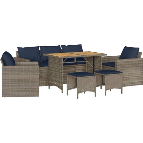 Salon de jardin 6 pcs avec coussins gris résine tressée – jardinière de jardin (1/5)