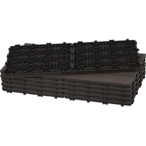 Jiubiaz Piastrelle per terrazza in WPC 60x30cm piastrelle in legno piastrelle per balcone piastrelle ad incastro pavimento in plastica caffè 6 pezzi (1/5)