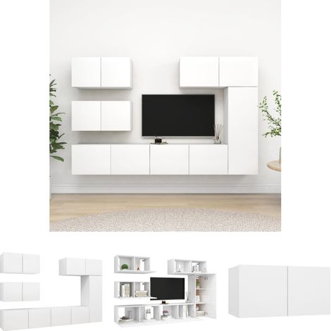 The Living Store 6-tlg. TV-Schrank-Set Weiß Holzwerkstoff - TV-Möbel (1/5)