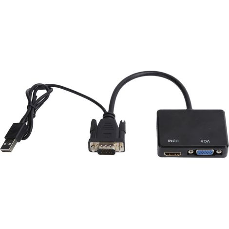 Convertidor/divisor VGA a VGA (Interfaz Multimedia de Alta Definición) con soporte para doble monitor (negro) (1/5)