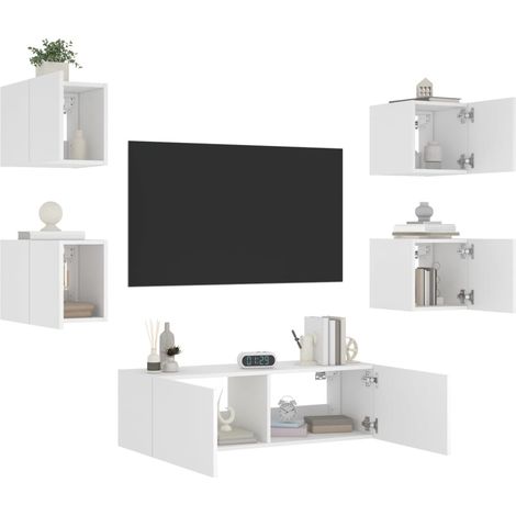 Meuble TV muraux 5 pcs avec lumières LED blanc (1/5)