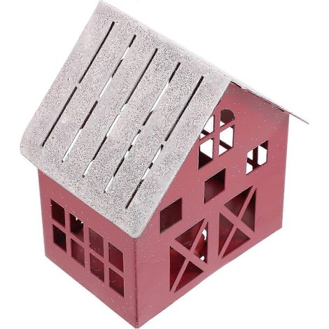 Mini maisons de village en métal pour bougies, ensemble de bougeoirs décoratifs de Noël en fer, rouge foncé, 10 x 6,5 x 12 cm (1/5)