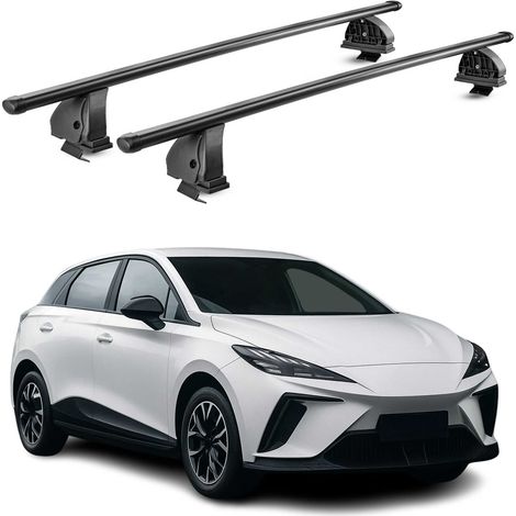 OMAC Barres de toit transversales en acier pour MG MG4 2022-2026 – TÜV / DIN 75302:2019 – Antivol inclus – Rainure en T (accessoires) – Charge max 75 kg – 2 barres – Noir (1/4)