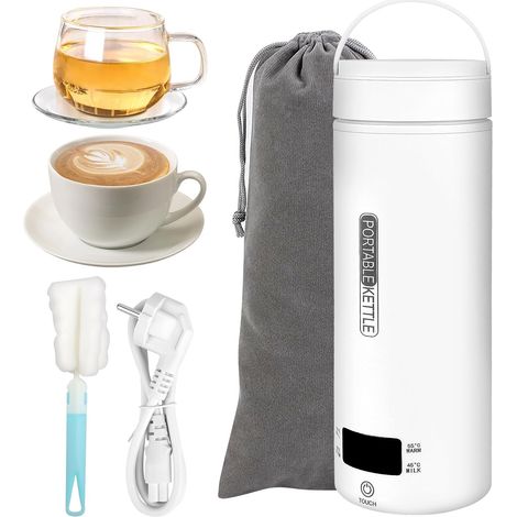 Bouilloire de Voyage(500 ml), Mini Bouilloire Electrique, 3 en 1 Bouilloire Portable - 4 régulateurs de température, pour Thé, Café, Lait/Camping, Extérieur, Voyage (1/5)