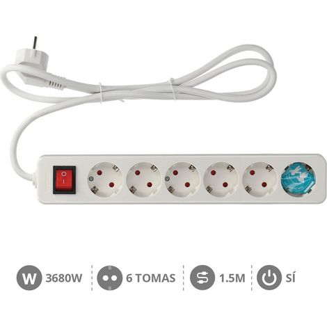 Base múltiple 6 enchufes con interruptor 1.5m cable GSC 0800217 (1/2)