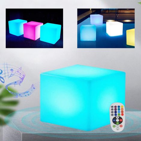 Cube lumineux Tabouret Cube de siège 16 RGB LED Couleurs de lumière réglables Siège 303030cm Changeant de Veilleuse Lumière Décorative pour Maison Fête Piscine solaire éclairage de jardin et teras (1/5)