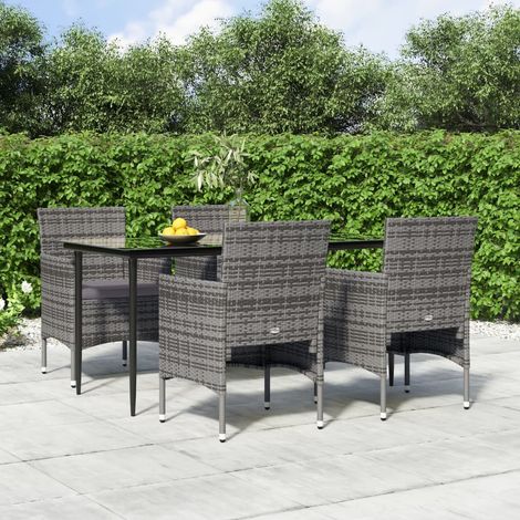 Ensemble Table et Chaise de Jardin avec coussins 5 pcs - Ensemble Table à manger + 4 chaises Gris/noir BV611609 - BonneVie (1/5)