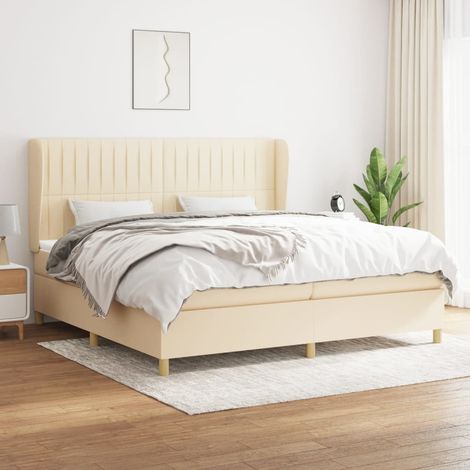Sommier à lattes de lit avec matelas Crème 200x200 cm Tissu (1/5)