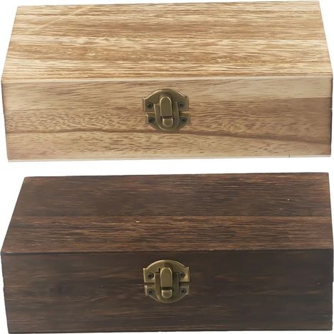 Boîte de rangement rectangulaire en bois avec boucle en métal vintage, organiseur de bijoux en bois naturel, pour bureau, conteneur sécurisé à clapet, accessoires, thé, café, 24 x 13 x 7,2 (1/5)