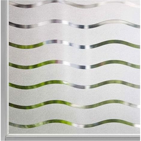 Film pour Fenêtre Intimité Givré Auto-Adhésif Fenêtre Autocollant Pas de Colle Statique Cling Film de Verre Opaque Protection UV Motif Vague 45x200cm (1/4)