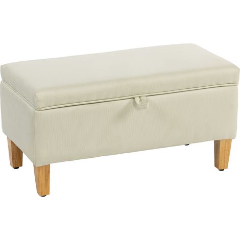 30L Linen Storage Ottoman with Rubberwood Legs, Padded Footstool for Storage, Bed End, Shoe Bench, and Seating in Beige