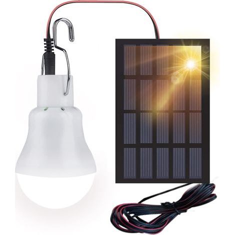 Ampoule LED solaire pour abri de jardin, lampe lanterne portable rechargeable par USB avec panneau solaire, 110 lumens, idéale pour le camping, la cuisine et le jardin (intérieur/extérieur). (1/5)