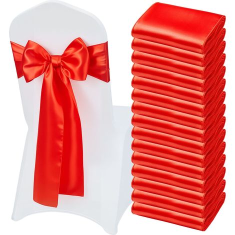 Nœud de Chaise en Satin Luxueux Rouge Lot de 50 Pièces, Bandeau de Chaise de 17 x 275 cm, Facile à Nouer, Ceinture de Décoration Élégante pour Mariage, Cérémonie, Fête Prénatale et Banquet (1/5)