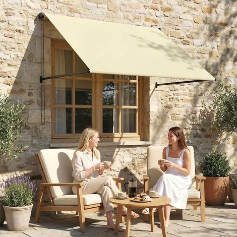 Store banne manuel auvent rétractable Inclinaison réglable 150 x 116 cm protection UV aluminium polyester crème