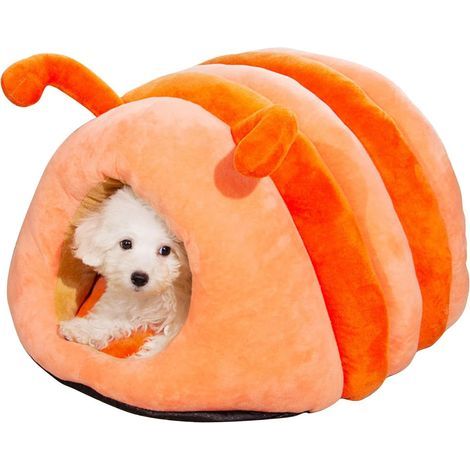 Niche pour Chat Interieur,en Forme de Chenille,Lit pour Chien avec Fond Antidérapant,Panier Chat d'hiver Chaud pour Chats,Lavable Coussin Chien,Lit Nid Intérieur pour Animaux de Compagnie(orange) (1/4)