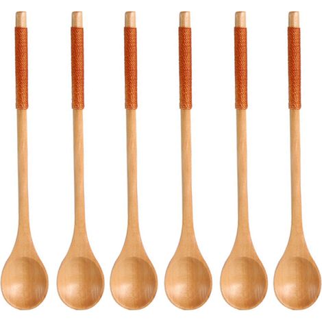Cuillère En Bois - 19 Cm - Naturelle Et Résistante - Pour Cuisine Et Table - Lot De 6