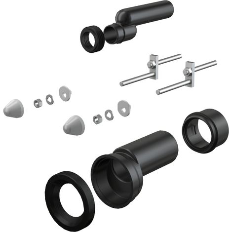 Kit di raccordo per WC sospeso con aste filettate, eccentrico 25 mm, DN 110, lunghezza 215 mm, PE, bianco (1/2)