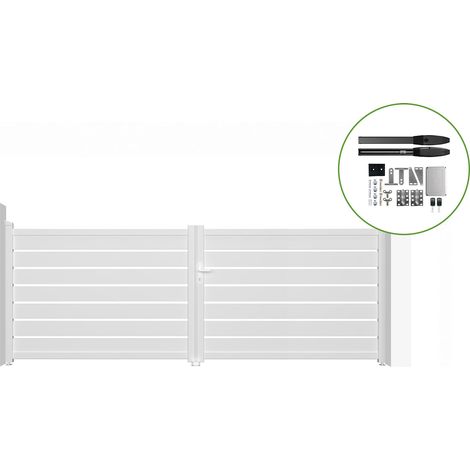 Portail Battant motorisé VOGEL 4m H.140cm Aluminium Blanc + Motorisation HICKER B200 (1/4)