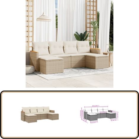 6-tlg. Garten-Sofagarnitur mit Kissen Beige Poly Rattan - Gartensofas - Outdoor Möbel - Lounge Set - Rattan Sofa - Gartenlounge