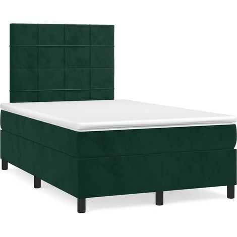 Lit double Lit adulte Sommier à lattes de lit et matelas Vert foncé 120x200cm Velours