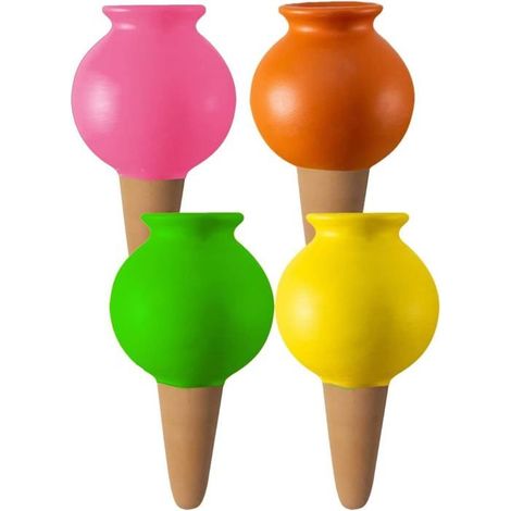 Set aus 4 automatischen Pflanzensprühern mit Tonaufsätzen, konischen Bewässerungskugeln.