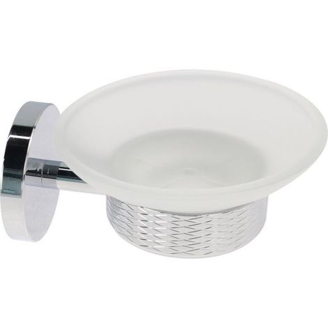 Cleafe - Porta Sapone In Acciaio Lucido Con Piattino Vetro Satinato Accessori Da Bagno 87916 - (1/5)