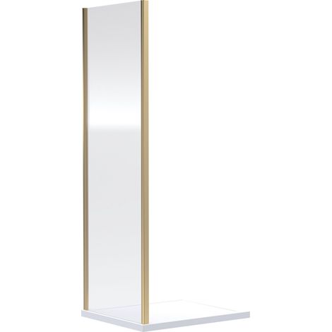 6mm Toughened Safety Glass Reversible Shower Side Panel - 700mm - Brushed Brass