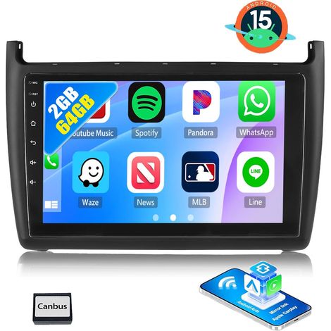 Autoradio Android 15 Apple CarPlay pour VW Polo 6R 6C 2008-2015 GPS NAVI BT SWC EQ RDS USB WIFI - 2+64G (1/5)