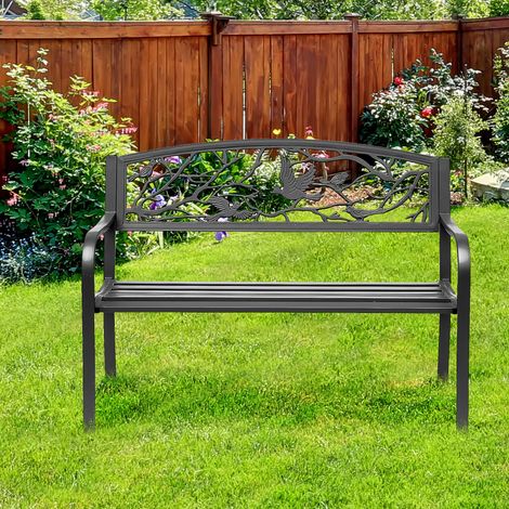 Outsunny 3-Sitzer Gartenbank, Gartenbank im rustikal-schicken Stil für Balkon, Terrasse und Patio, 127 x 60 x 85 cm, korrosionsbeständiges, epoxidbeschichtetes Metall, Schwarz