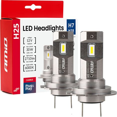 Lampadine LED per auto serie H25 canbus H7 H18 12V 30W amio-04712