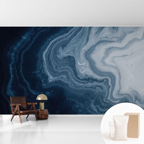 Tapete Vliestapete mit Kleber- abwaschbar - Raumgestaltung  Schlafzimmer Wohnzimmer Tapete Blaue Wellen 416x254 cm
