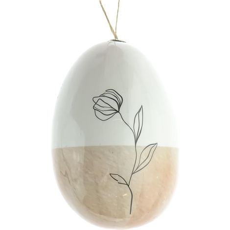 Kaemingk Oster-Deko Ei-Anhänger Creme & Weiß mit Blumendekor 13 cm - Kunststoff