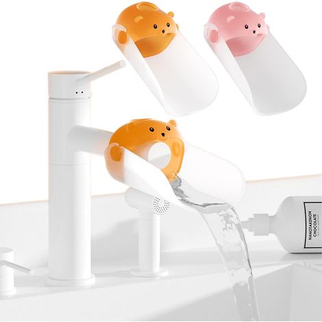 Ein Set aus 2 Wasserhahnverlängerungen in Weiß und Gelb, inklusive Kindersicherung
