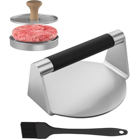Burger Press with Hamburger Maker and Silicone Brush, Stainless Steel Smash Burger Press, Hamburger Press for Patties, Ground Beef Press + Hamburger Meat Mould + Kitchen Brush for Grilling and Barbecu