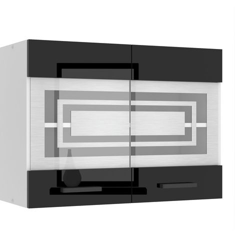 Belini – Meuble haut cuisine mural 2 portes vitrées – Dimensions 29,6 x 80 x 58 cm – Corps en panneaux de particules – Poignée métal noir brillant - SGW80