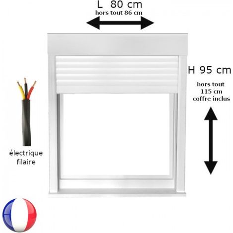 Fenêtre PVC 1 vantail avec volet roulant électrique H 95 x L 80 cm pour pose en neuf - tirant gauche