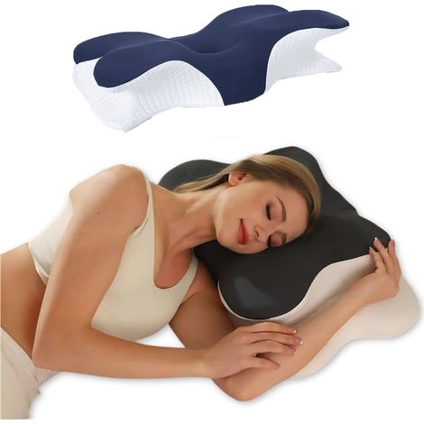 Cuscino cervicale, cuscino di supporto cervicale, cuscino ergonomico in memory foam, blu navy, 930 grammi (1/5)