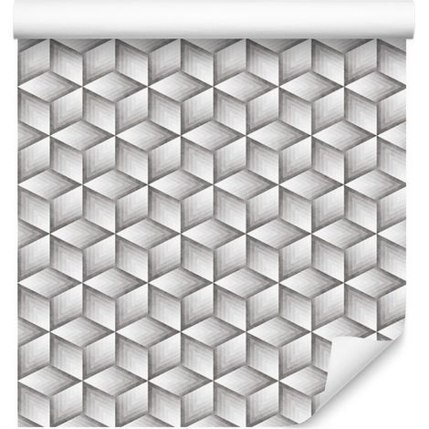 Cubos de papel pintado en tonos grises con efecto 3D 50x1000 cm (1/5)