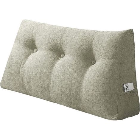 Coussin de Lecture,100cm Coussin Canapé Triangulaire avec Housse Amovible, coussins de Lit Lin,Support de Dossier et de Dos,Gris (1/5)