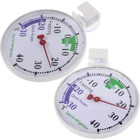 Lot de 2 thermomètres de réfrigérateur avec boîtier en plastique robuste, mesureur de température, compact, facile à lire, échelle polyvalente pour réfrigérateur et congélateur (1/5)