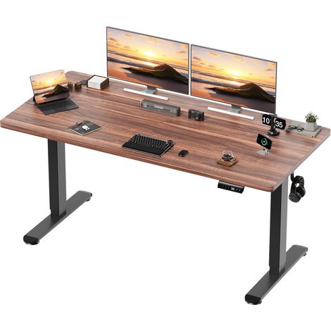 Devoko – Bureau électrique réglable en hauteur 160 x 80 cm – 3 hauteurs à mémoire – Construction acier – Grand plateau en bois – Protection contre les collisions