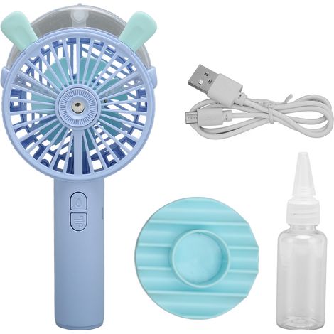 Mini ventilateur électrique portable USB à pulvérisation automatique, fonctionnement silencieux, 3 vitesses de ventilation (Blue Rabbit). (1/5)