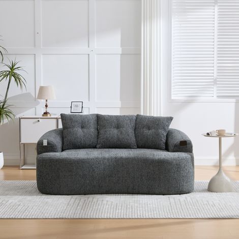 Sofá de 2 plazas 164x92x77 cm gris, diseño curvo, tejido chenilla, sin montaje MEUBLIV (1/5)